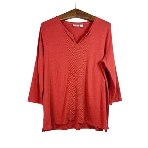 L.L. Bean Women’s Orange Chevron Embroidered Front Cotton Linen Blend Size XL